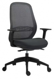 Irodai szék, karfás, fekete szövetborítás, feszített hálós háttámla, fekete lábkereszt, MAYAH "Mid Chair II", fekete